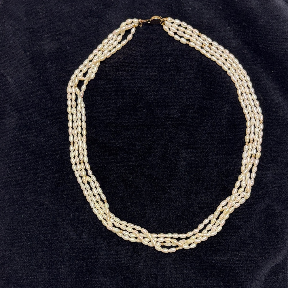 Vintage Multi Strand seed  Pearl Necklace 14K Gold  Clasp